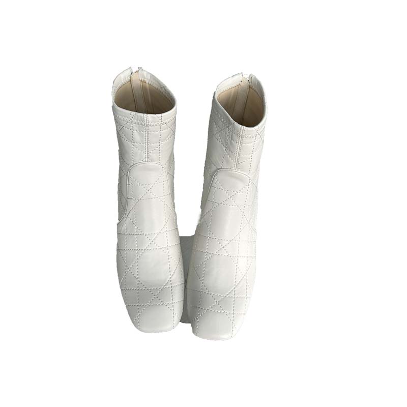 French Style Square Toe Chunky Heel Back Zip Stitched Ankle Boots Women 2024 Autumn - Image 5