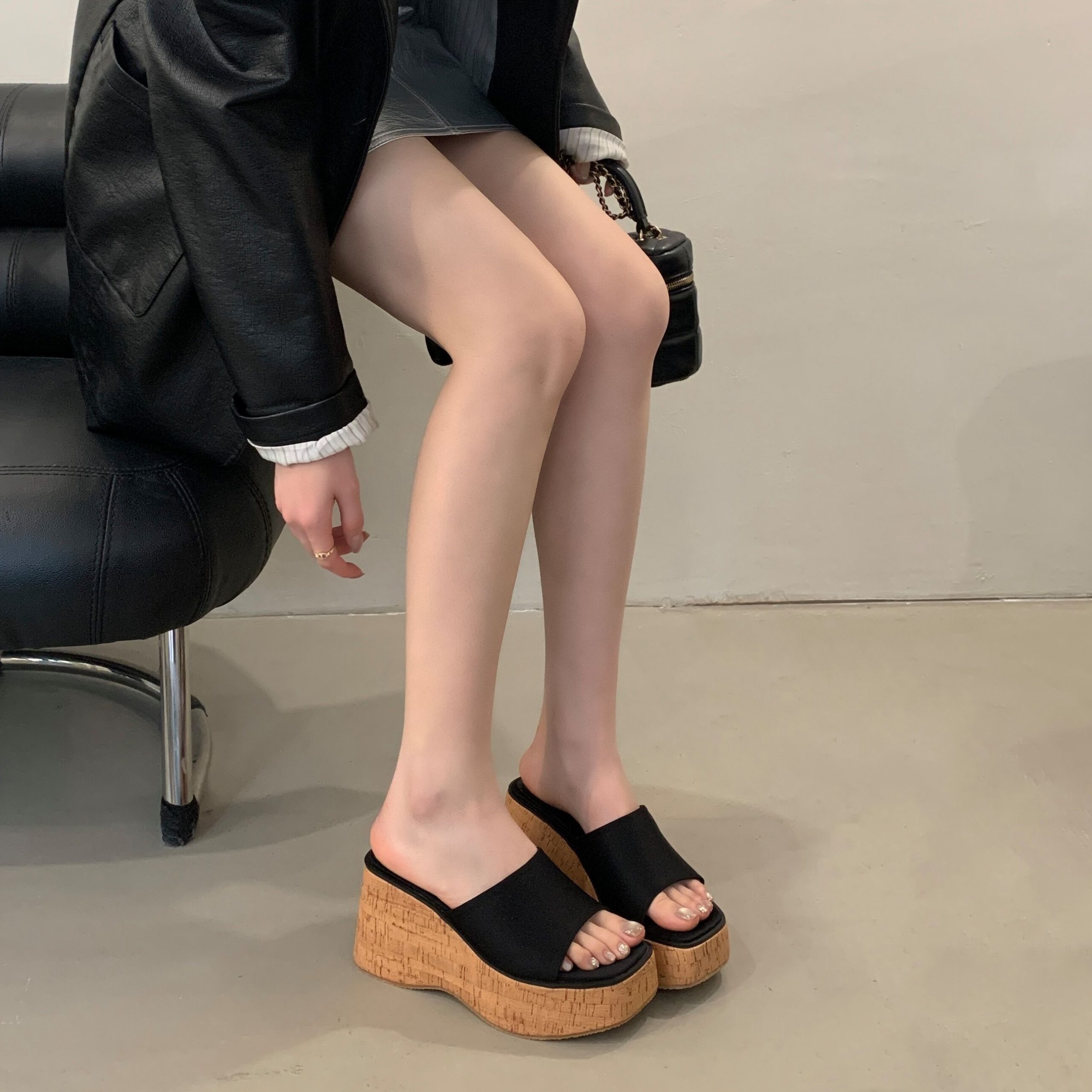 BUBUFLY 2025 Spring Summer New Thick Sole Wedge Sandals Cork Pattern High Heel Open Toe Women's Shoes - Image 2