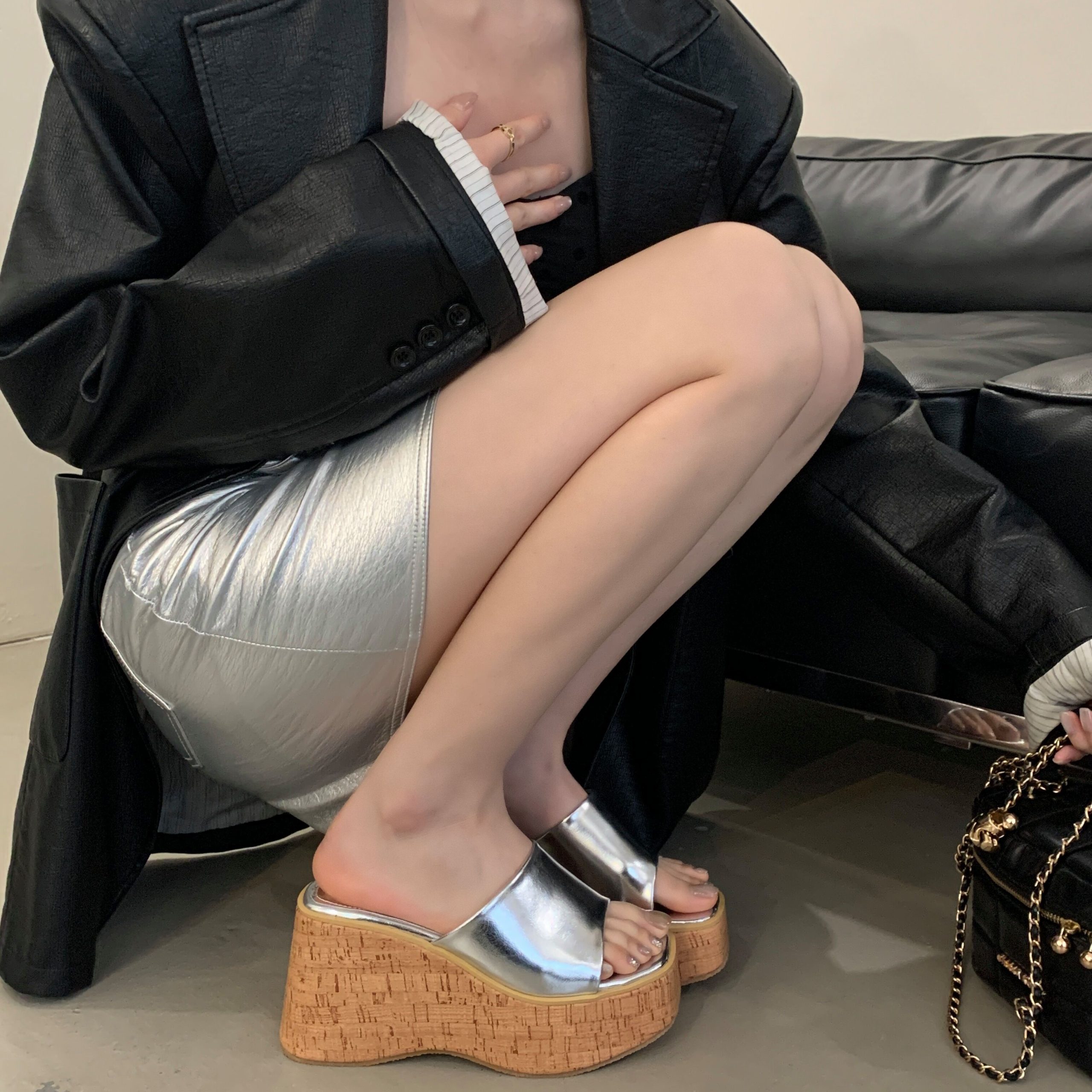 BUBUFLY 2025 Spring Summer New Thick Sole Wedge Sandals Cork Pattern High Heel Open Toe Women's Shoes - Image 3
