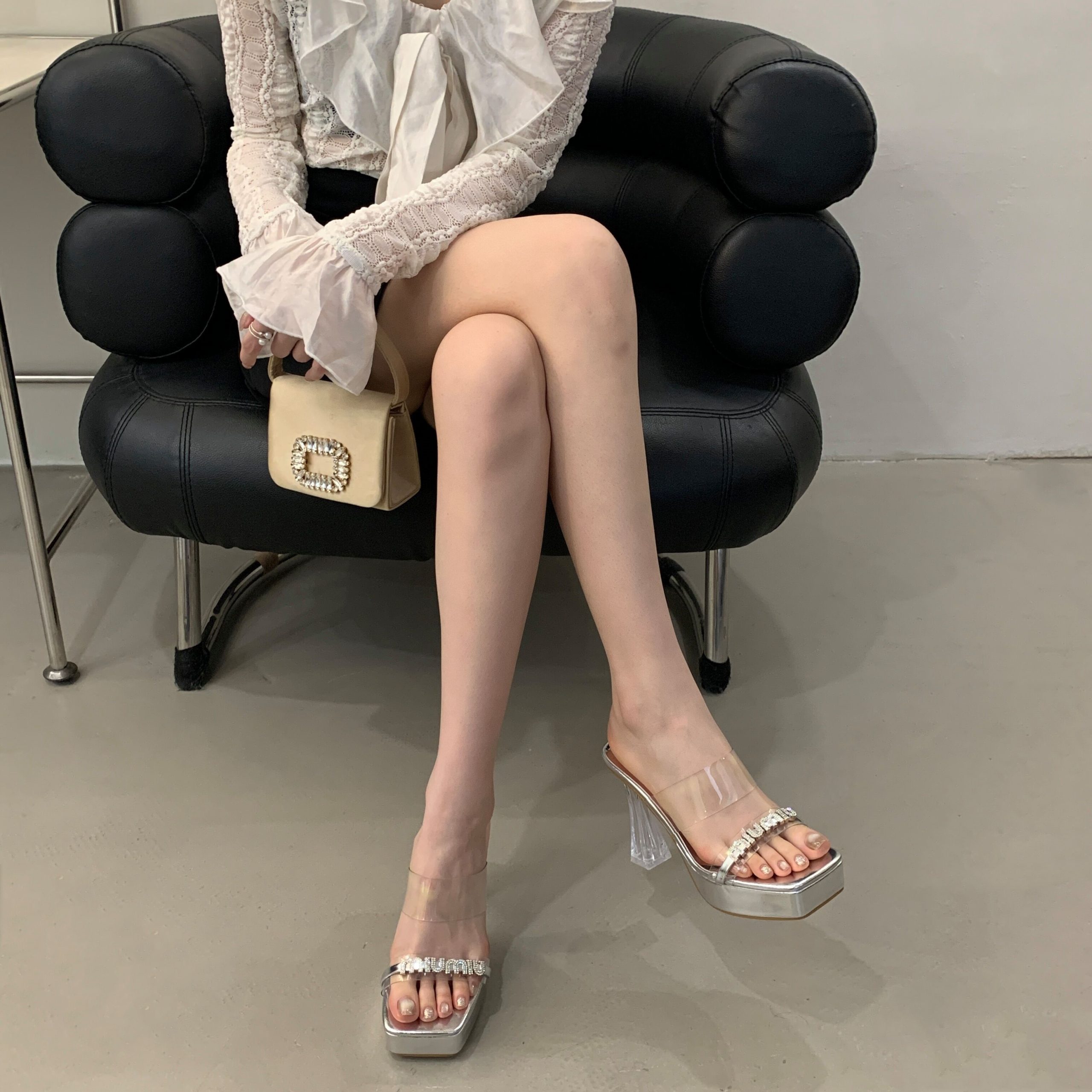 BUBUFLY Rhinestone Transparent High Heel Sandals for Women Summer 2025 - Image 3
