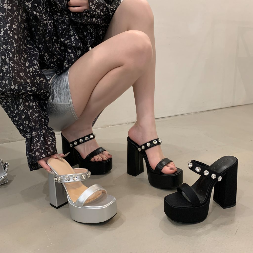 2025 Chunky Heel High Heel Sandals Square Toe Open Toe Women's Platform Sandals