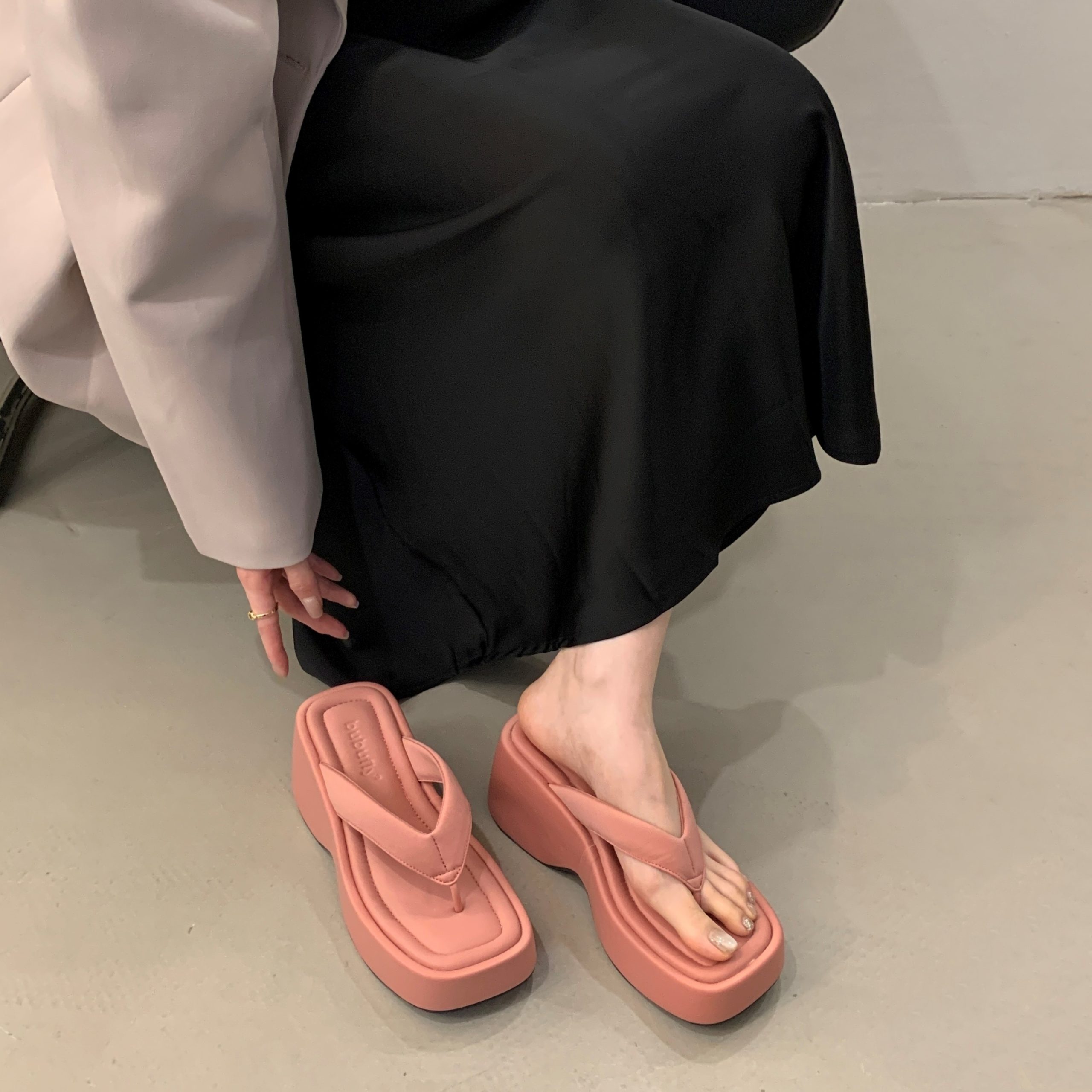 BUBUFLY Women's Chunky Heel Slide Sandals 2025 Spring Platform Thick Sole Open Toe Slippers - Image 2