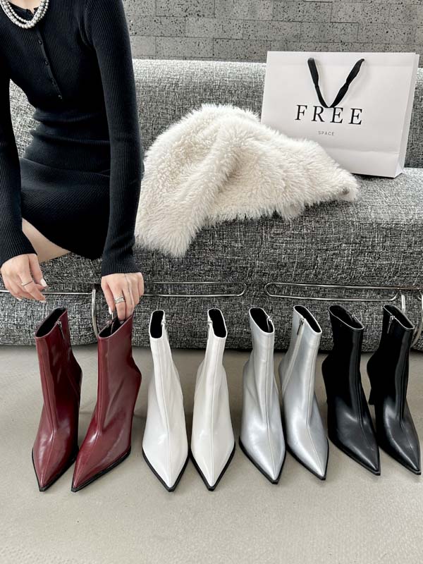 French Style Pointed Toe Kitten Heel Side Zipper Ankle Boots for Women